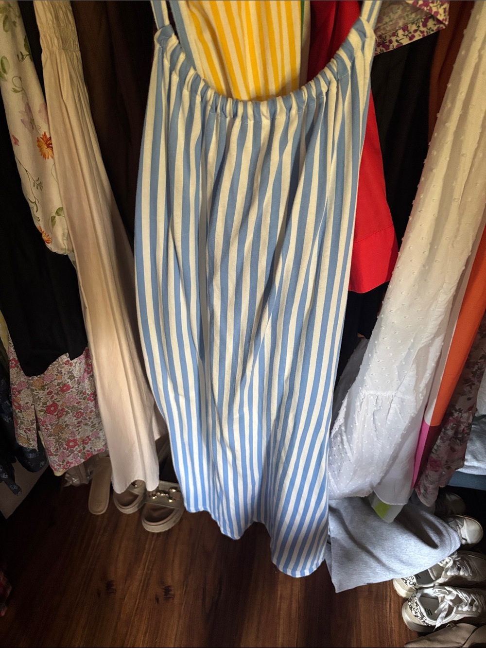 Blue and White Striped Women's Midi dress size S